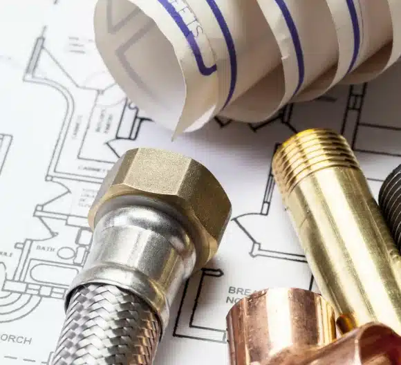 various pipes and fittings on a blueprint